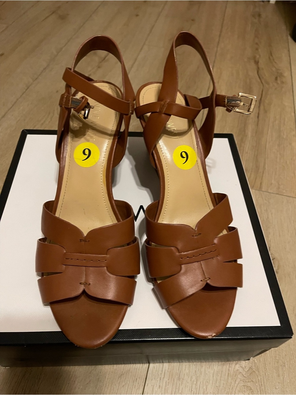 Nine West Tan Strappy Leather Slingback Sandals